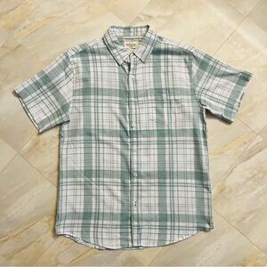 Men's Weatherproof Vintage Short Sleeve Performance Button Down Med Green Plaid
